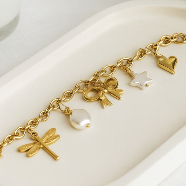 Charm Bracelet with Pearl & Cute Motifs
