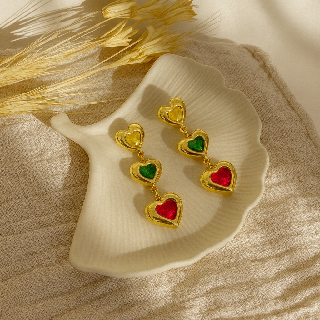Multicolor Heart Drop Earrings