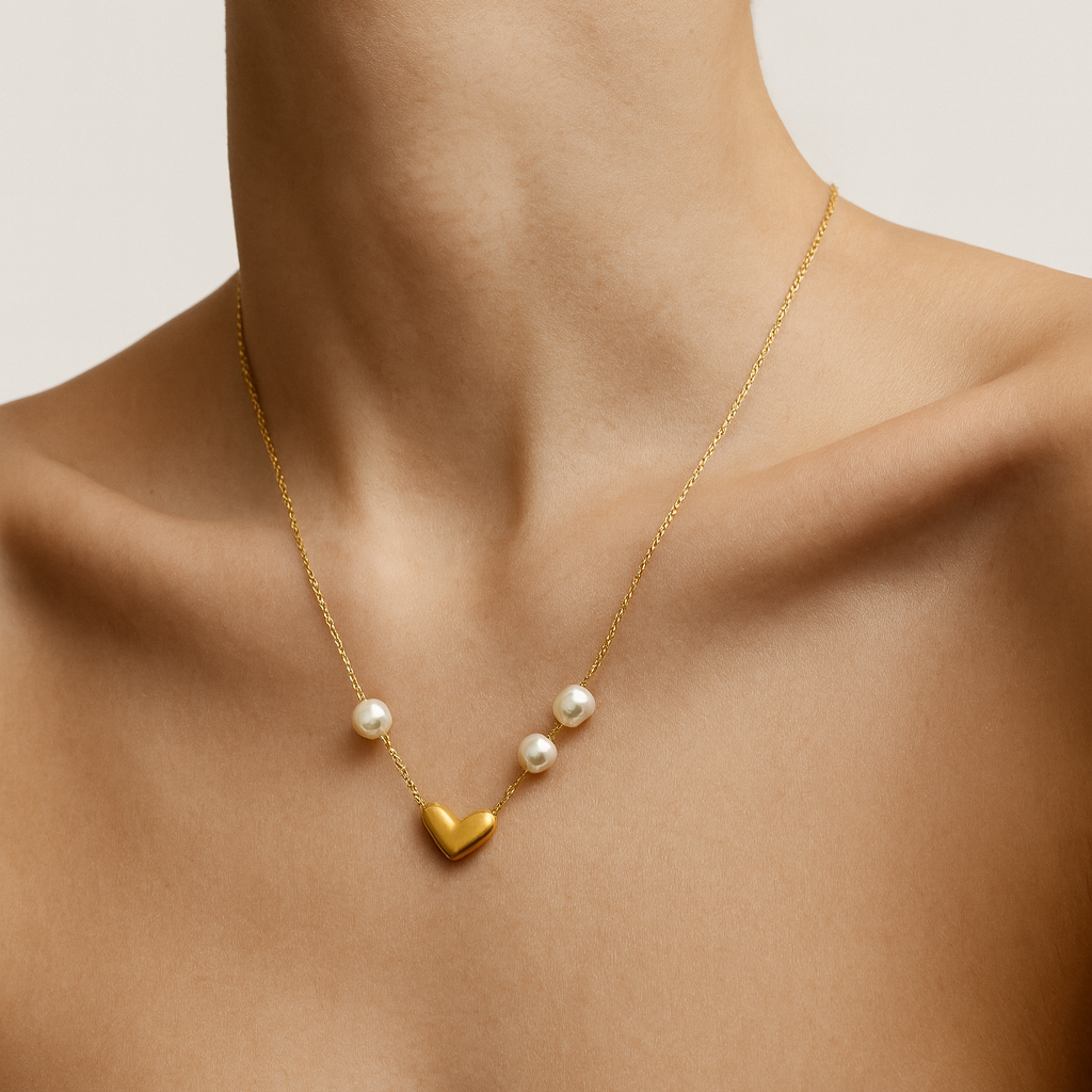 Golden Heart & Pearl Necklace