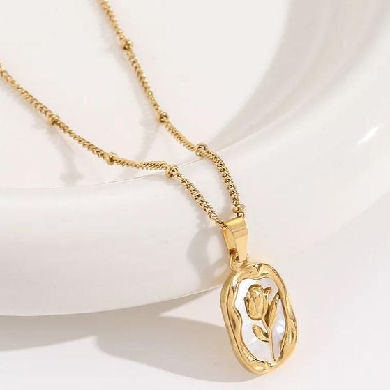 Gold Tulip Pendant Necklace