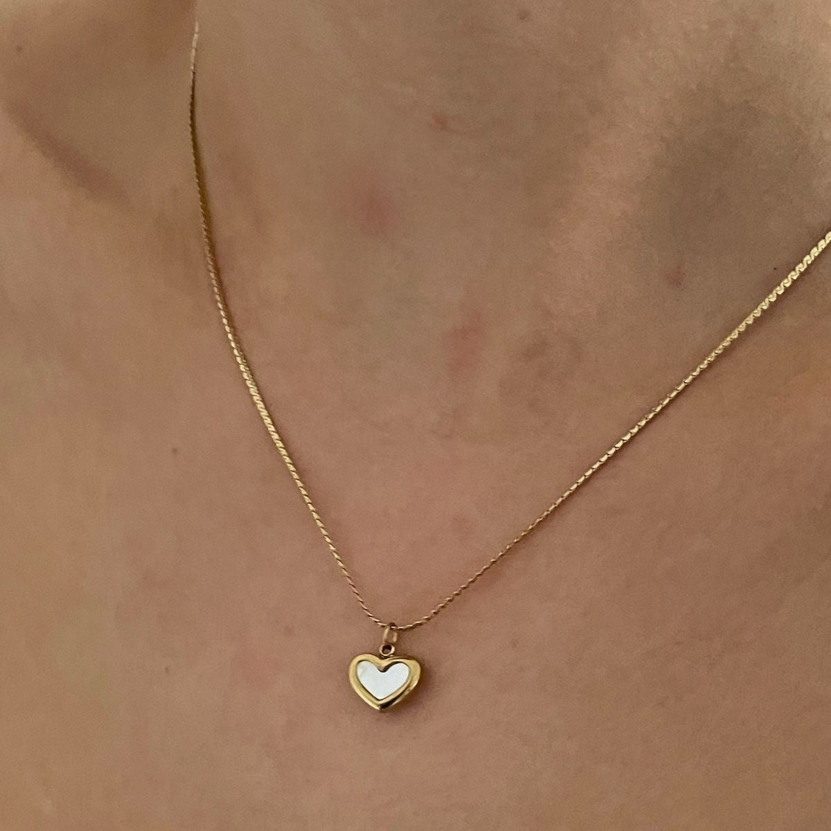 Gold & White Heart Pendant Necklace