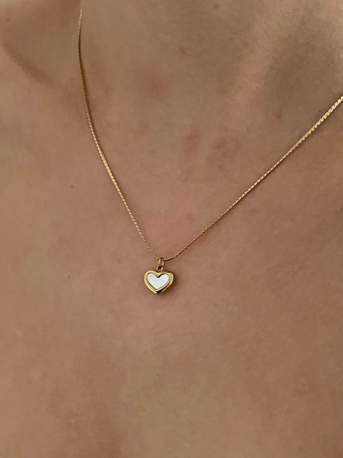 Gold & White Heart Pendant Necklace