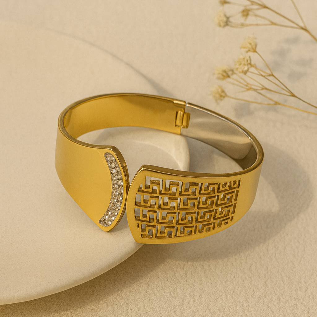 Luxury Geometric Gold Cuff with Sparkling Stones bracelet
