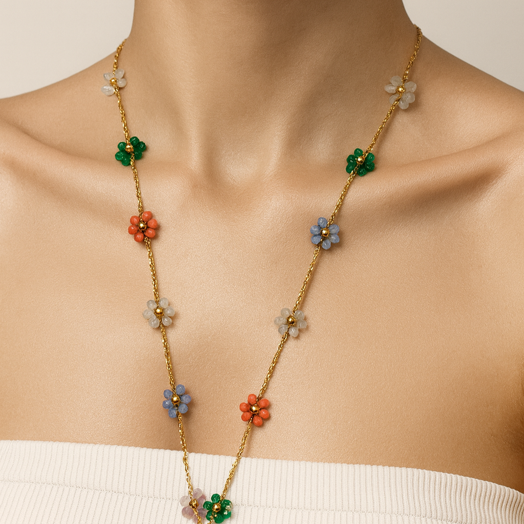 Multicolor Floral Beaded Necklace