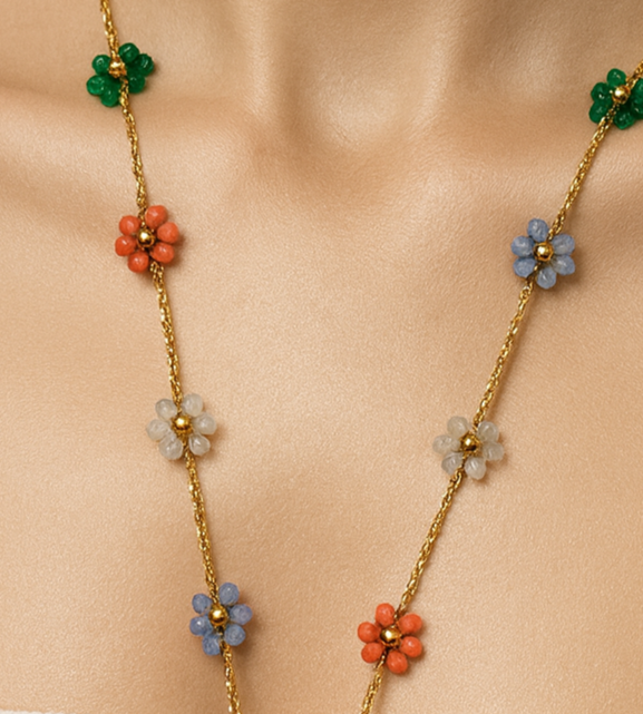 Multicolor Floral Beaded Necklace