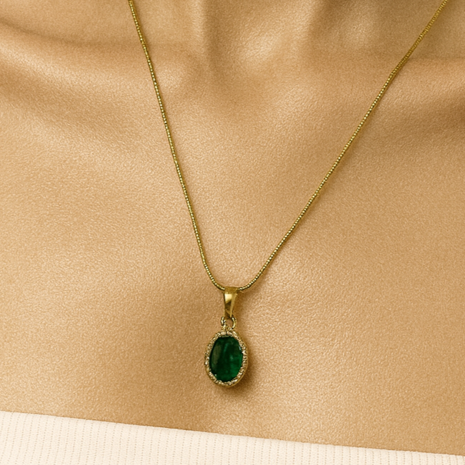Emerald Green Oval Pendant Necklace