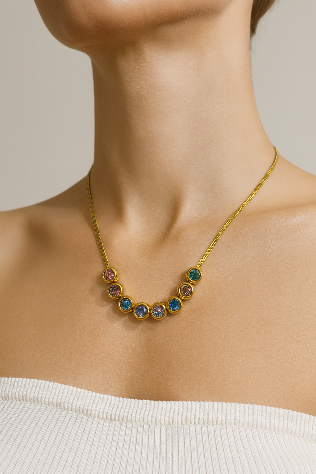 Golden Rainbow Crystal Necklace