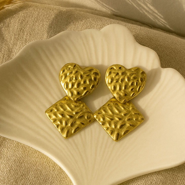 Heart & Square Drop Earrings