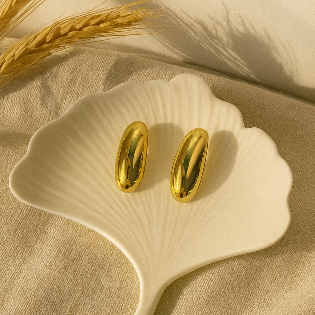 Sleek Gold Oval Stud Earrings