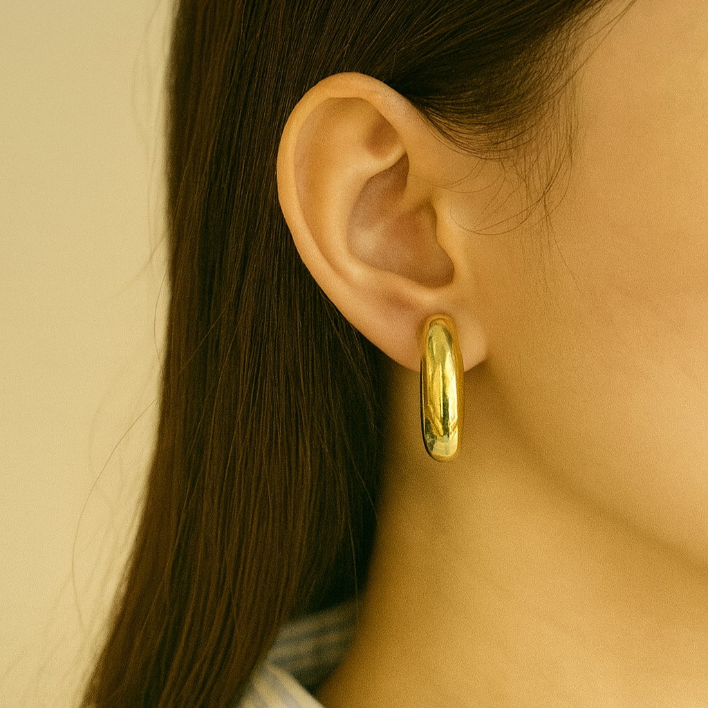 Sleek Gold Oval Stud Earrings