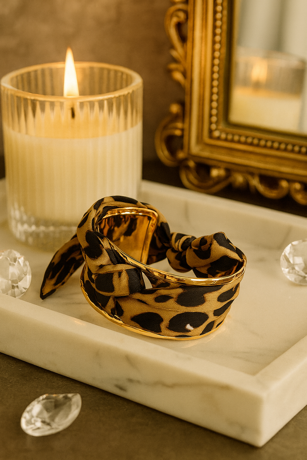 Leopard Print Silk & Gold Bracelet