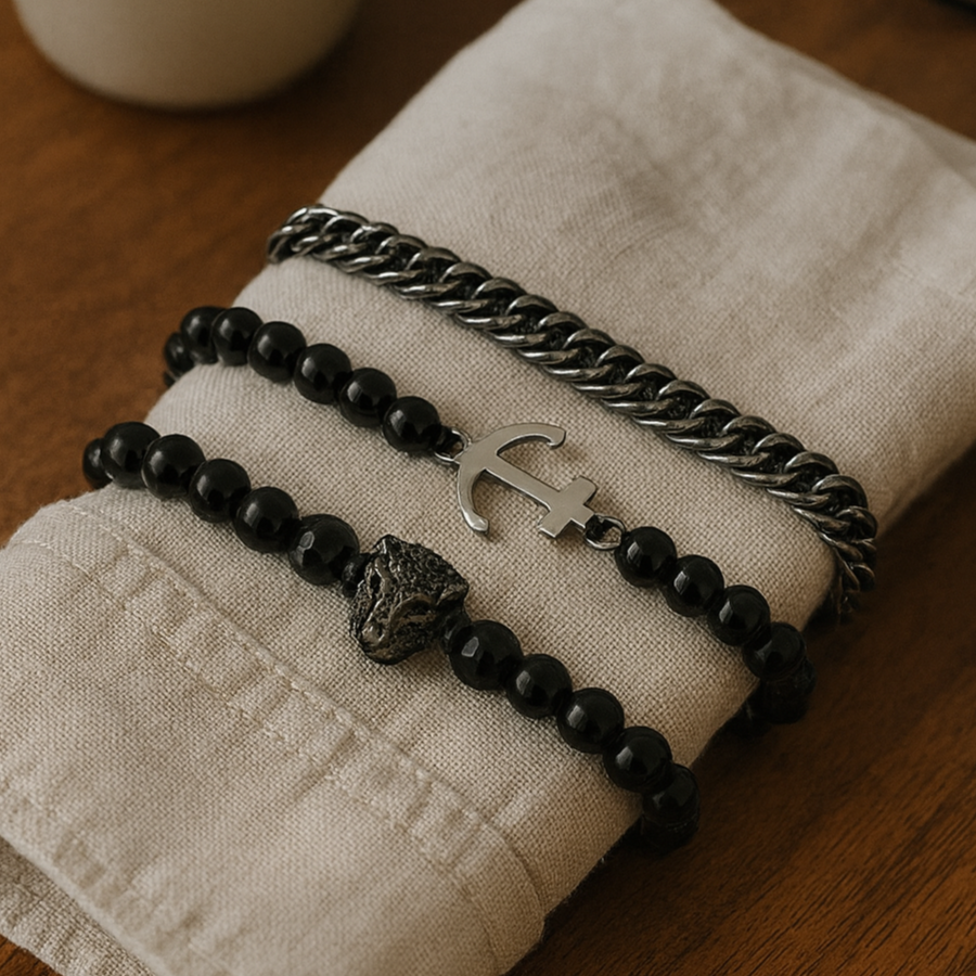 Anchor & Wolf Bracelet Set