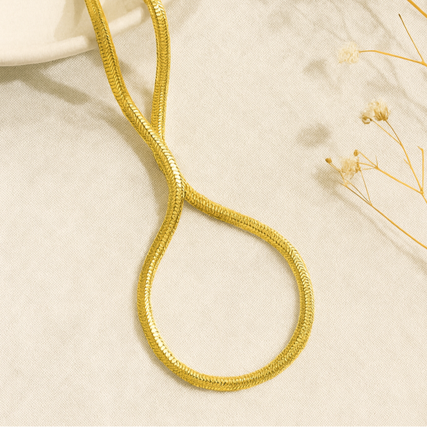 Gold Herringbone Chain Necklace