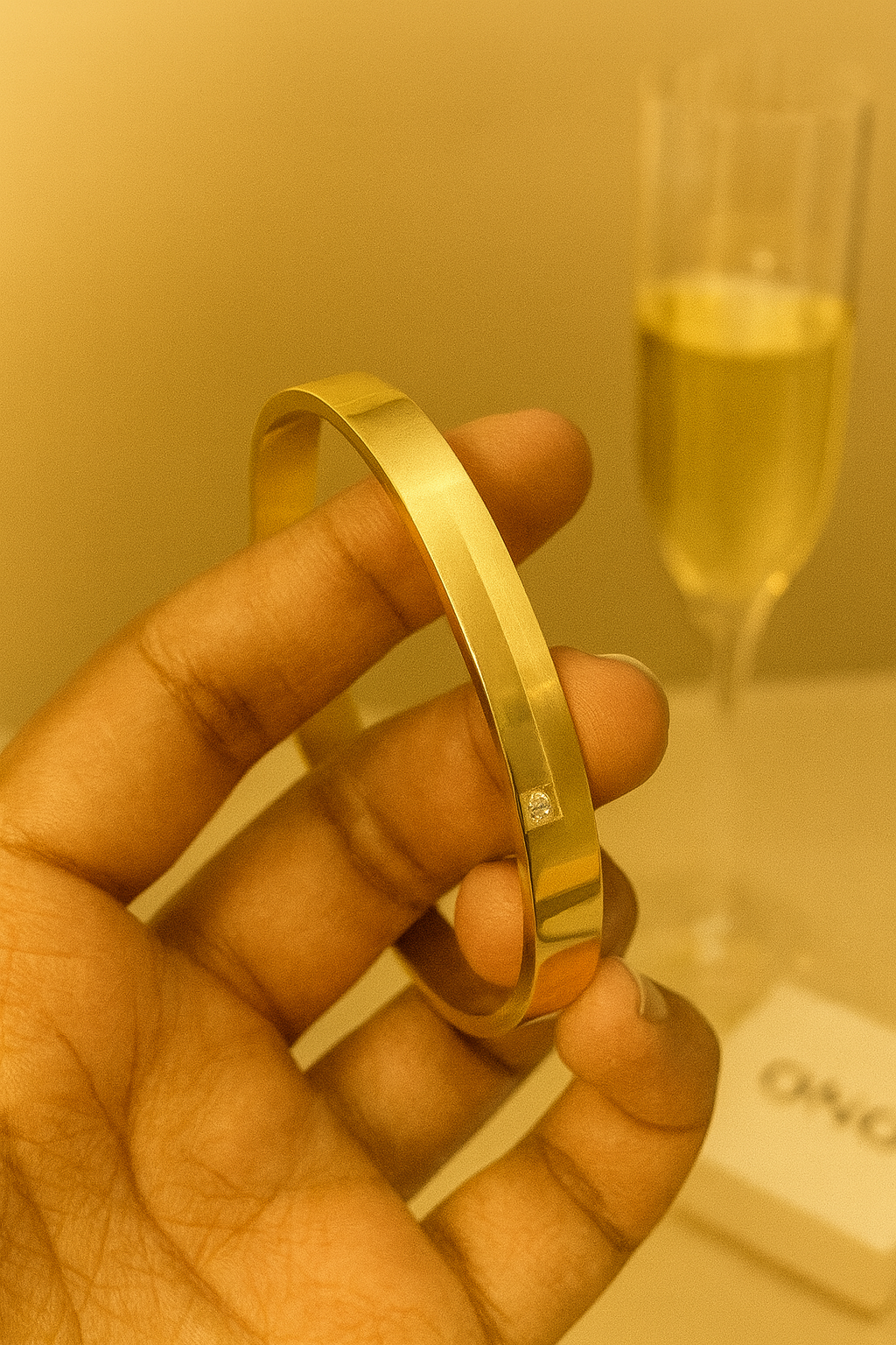 Elegant Gold Bangle with Diamond Accent