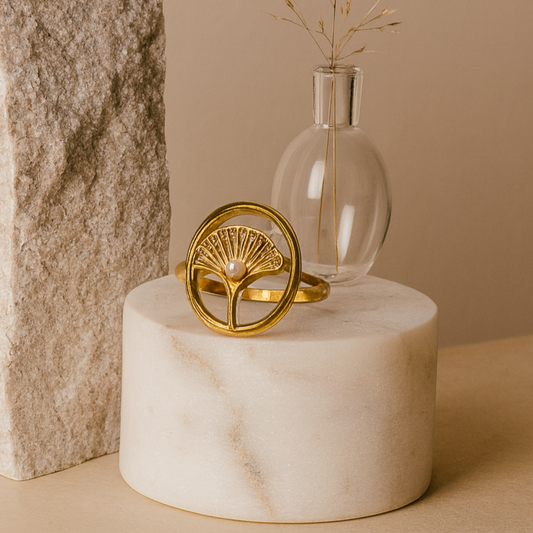 Gold Tree of Life Pearl Ring ( Adjustable )