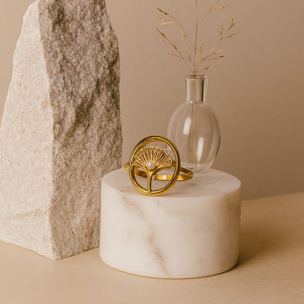 Gold Tree of Life Pearl Ring ( Adjustable )