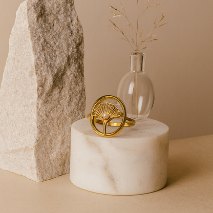 Gold Tree of Life Pearl Ring ( Adjustable )