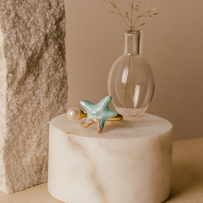 Starfish & Pearl Adjustable Ring