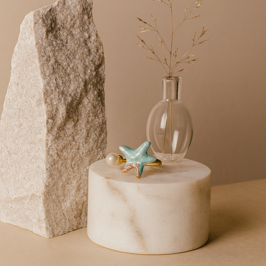 Starfish & Pearl Adjustable Ring