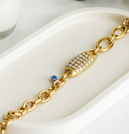 Chain Bracelet with Crystal Accent & Evil Eye Charm