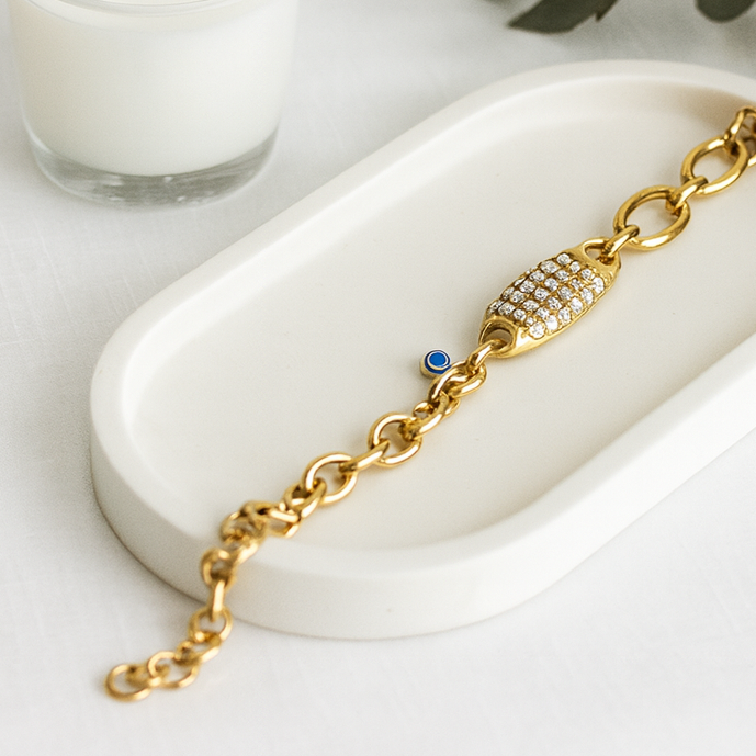 Chain Bracelet with Crystal Accent & Evil Eye Charm