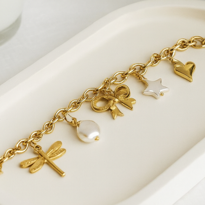 Charm Bracelet with Pearl & Cute Motifs