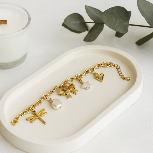 Charm Bracelet with Pearl & Cute Motifs