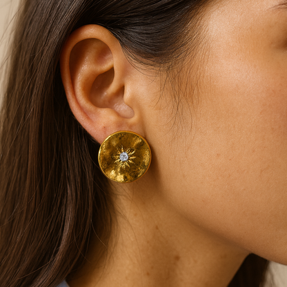 Golden Sunburst Stud Earrings