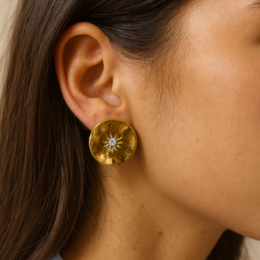 Golden Sunburst Stud Earrings