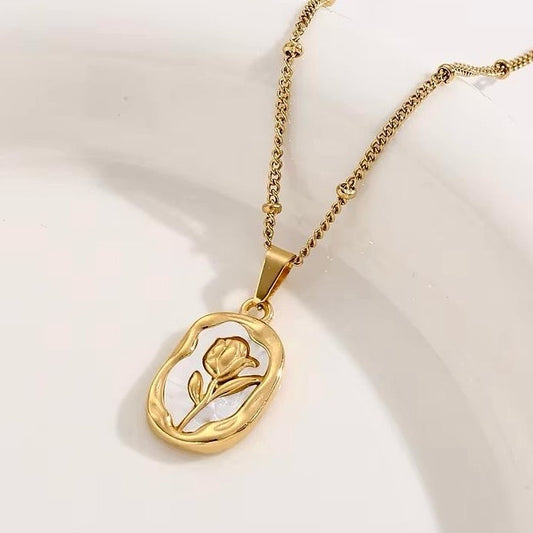 Gold Tulip Pendant Necklace