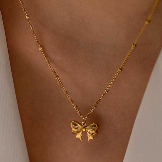 Gold Bow Pendant Necklace