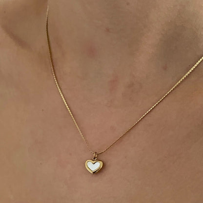 Gold & White Heart Pendant Necklace