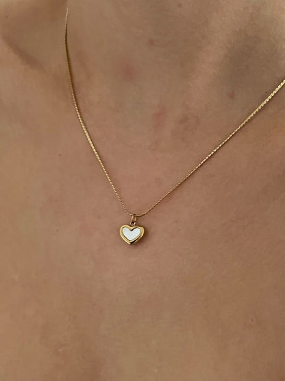 Gold & White Heart Pendant Necklace