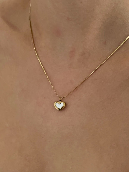 Gold & White Heart Pendant Necklace