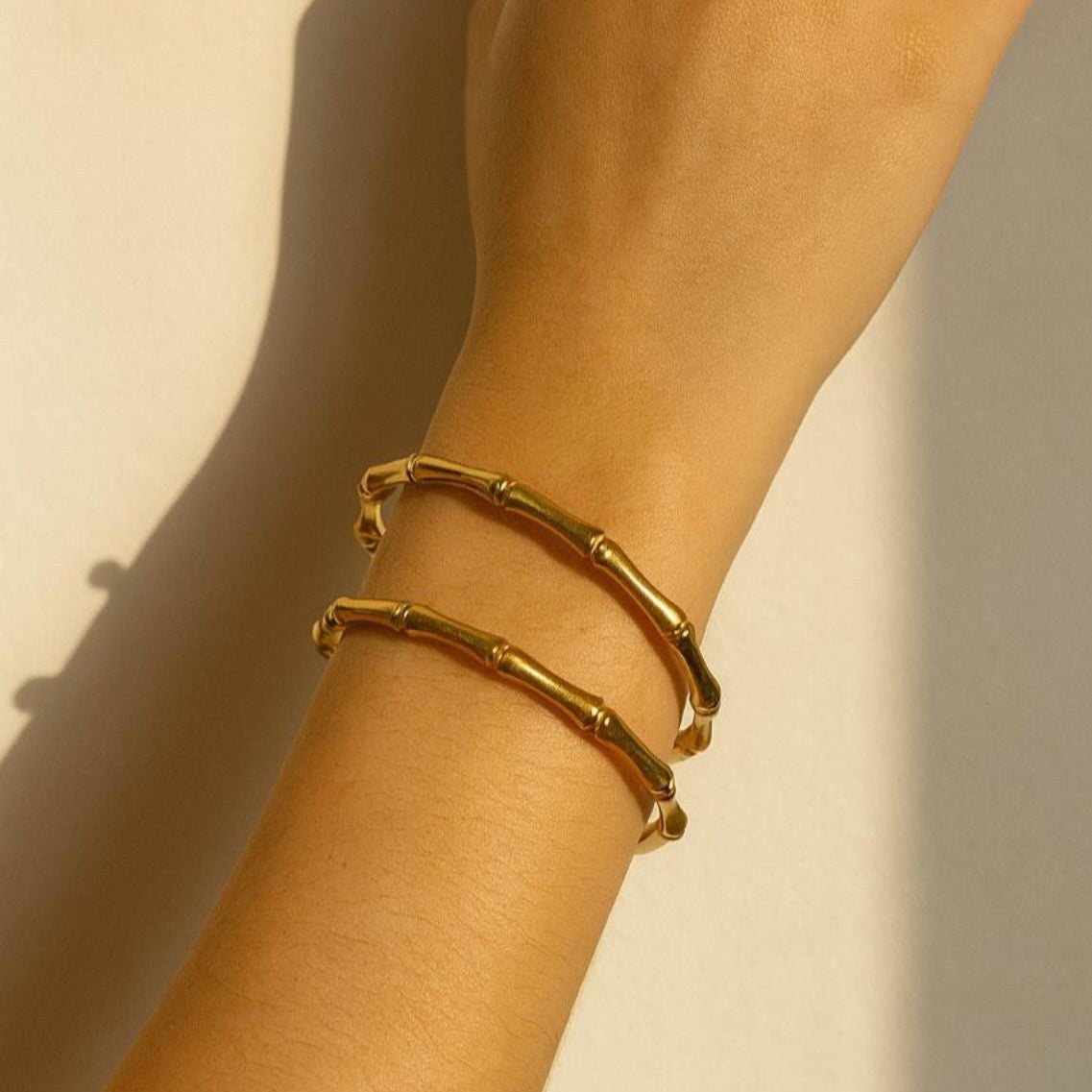 Gold Bamboo-Style Bangle Bracelet