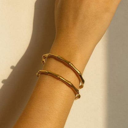 Gold Bamboo-Style Bangle Bracelet