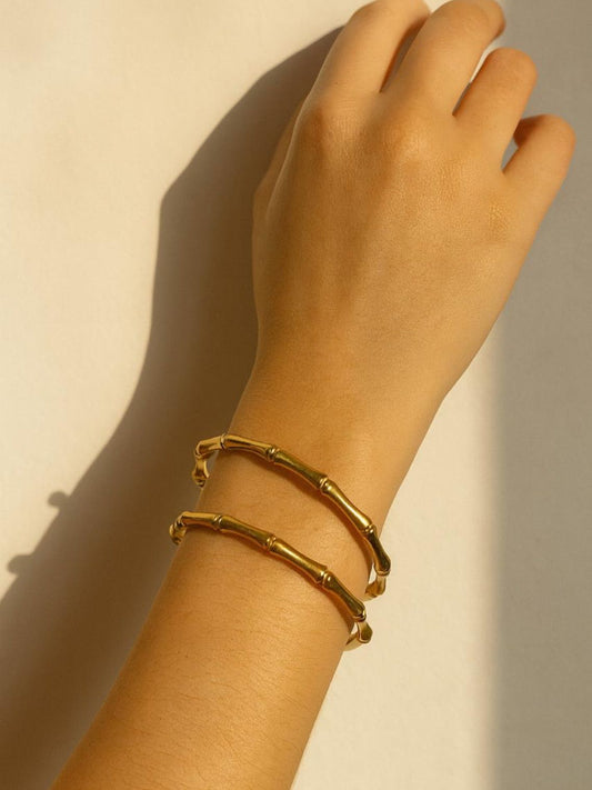 Gold Bamboo-Style Bangle Bracelet