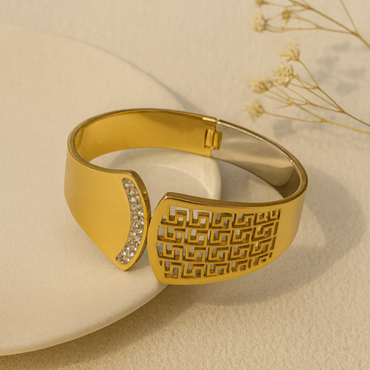 Luxury Geometric Gold Cuff with Sparkling Stones bracelet