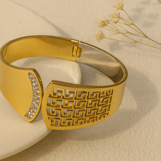 Luxury Geometric Gold Cuff with Sparkling Stones bracelet
