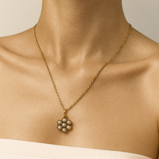 Gold & Pearl Flower Pendant Necklace