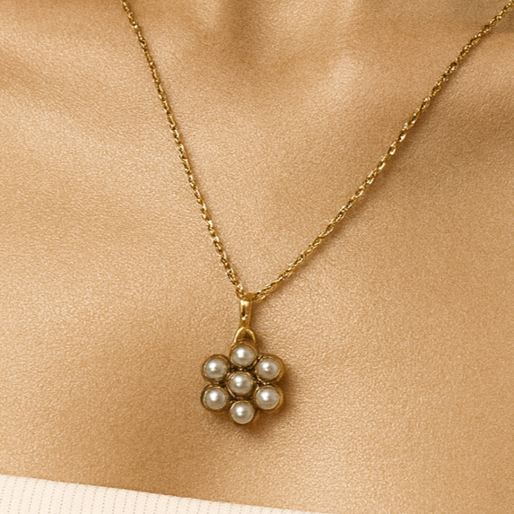 Gold & Pearl Flower Pendant Necklace