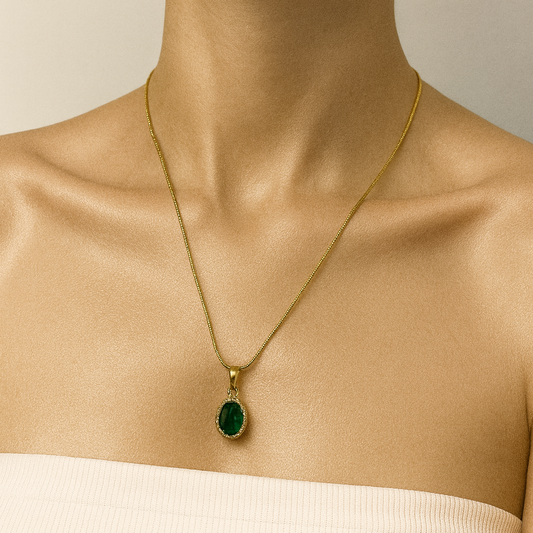Emerald Green Oval Pendant Necklace