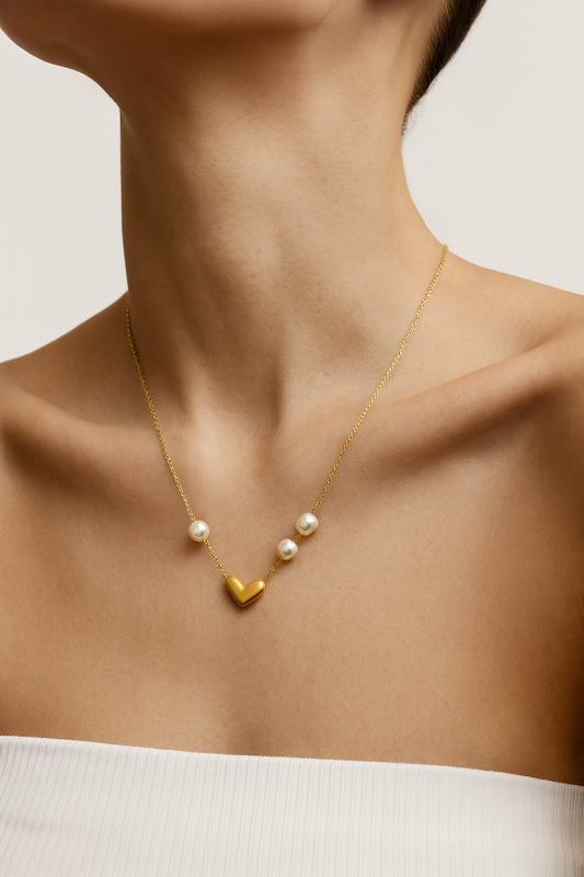 Golden Heart & Pearl Necklace