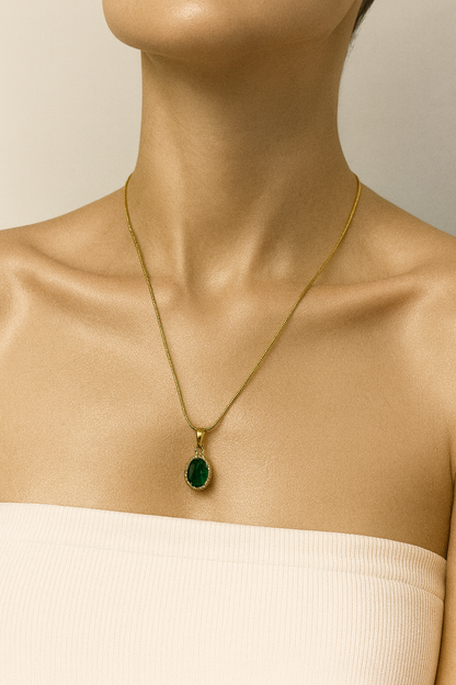 Emerald Green Oval Pendant Necklace