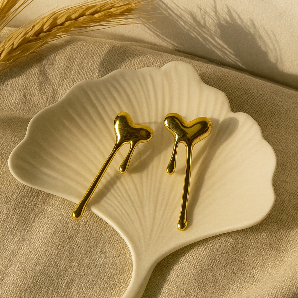 Gold Drip Heart Earrings