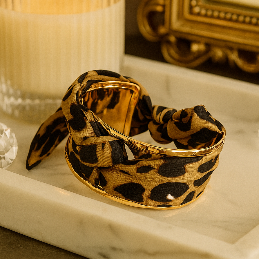 Leopard Print Silk & Gold Bracelet