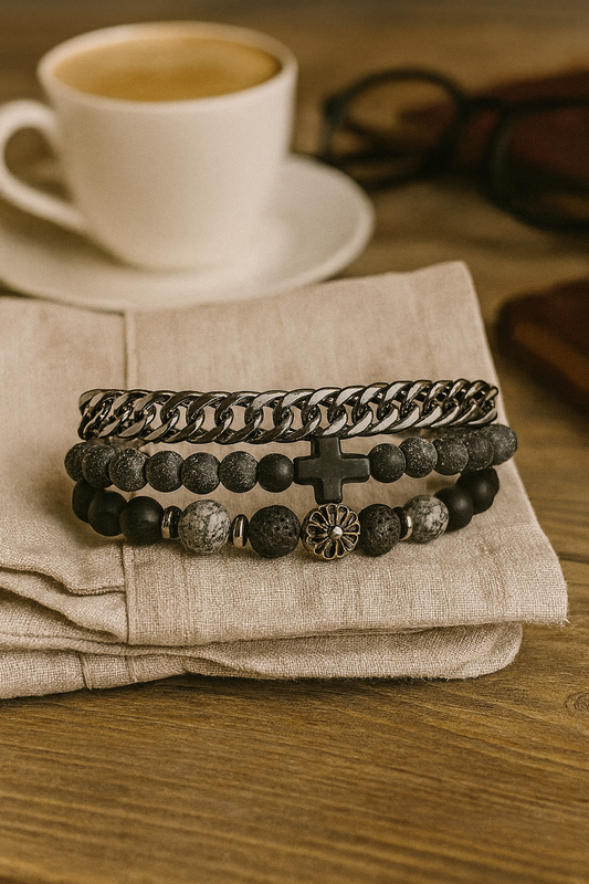 Black Beaded & Chain Bracelet Set
