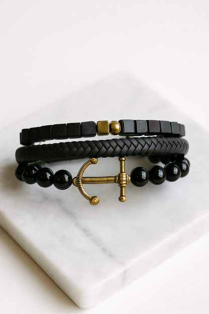 Anchor & Beaded Bracelet Set
