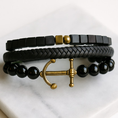 Anchor & Beaded Bracelet Set